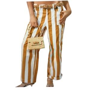 New BDG Urban Outfitters Wide Leg Pant Joey Striped Brown White Pockets Size: 25